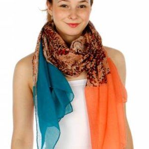 Resort-wear Teal & Coral Boho Reptile Print Jumbo Sarong Scarf